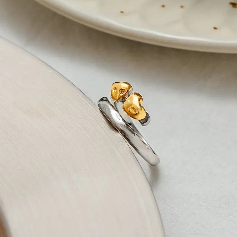 Two Color Heart Love Open Ring Stainless Steel Finger Jewelry Waterproof Geometric Adjustable Rings For Women