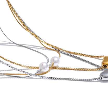 Two-Layer Heart and Pearl Necklace – Elegant Pendant Jewelry