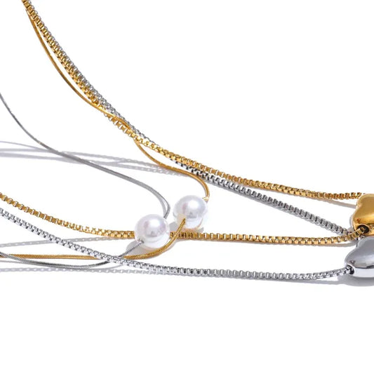 Two-Layer Heart and Pearl Necklace – Elegant Pendant Jewelry