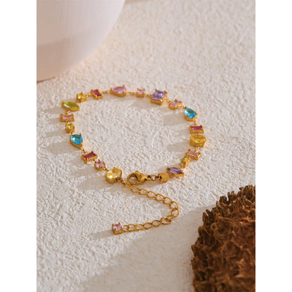 Colorful Zirconia Charm Bracelet – Gold Plated Stainless Steel, Waterproof