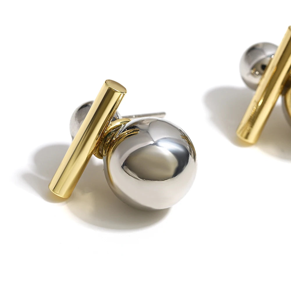 Greatera Trendy Two Tone Double Metal Ball Drop Earrings For Women Gold Silver Color Geometric Statement Earrings Jewelry 2023