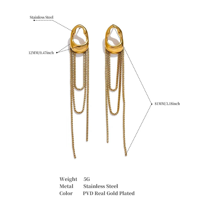 316L Stainless Steel Geometric Tassel Chain Drop Dangle Earrings for Women - Popular Waterproof Jewelry