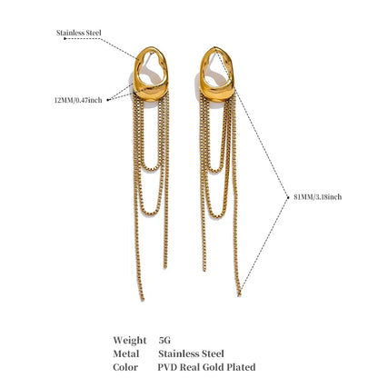 316L Stainless Steel Geometric Tassel Chain Drop Dangle Earrings for Women - Popular Waterproof Jewelry