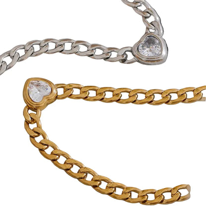 18K Gold PVD Heart Pendant Necklace with Zirconia Stone