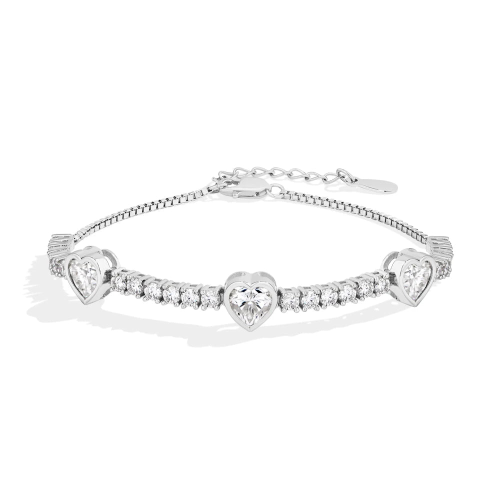 Valentine's Day Heart Shaped Moissanite Bracelet S925 Sterling Silver Adjustable Tennis Bracelet - 18K Gold Plated Fine Jewelry