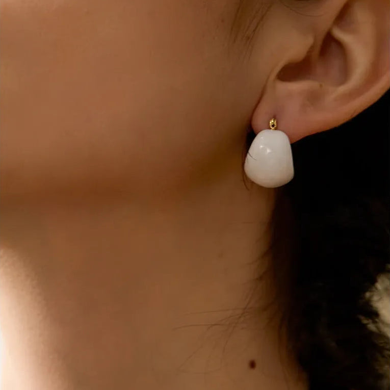 Black White Green Enamel Geometric Waterproof Stainless Steel - Chunky Round Hoop Earrings Women Stylish Jewelry