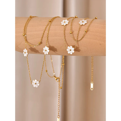 Double Layer Shell Flower Necklace & Anklet – Gold-Plated Plant Charm Jewelry