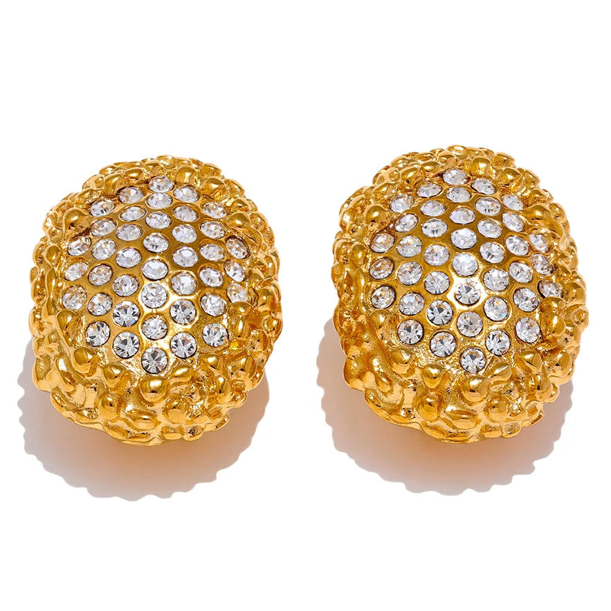 Large Push Back Cubic Zirconia Earrings - Hypoallergenic 18k Gold Colour Stainless Steel Jewelry for Women