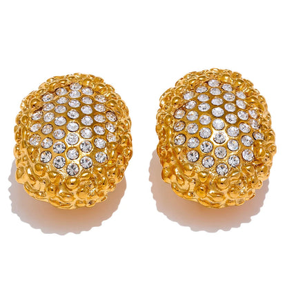 Large Push Back Cubic Zirconia Earrings - Hypoallergenic 18k Gold Colour Stainless Steel Jewelry for Women