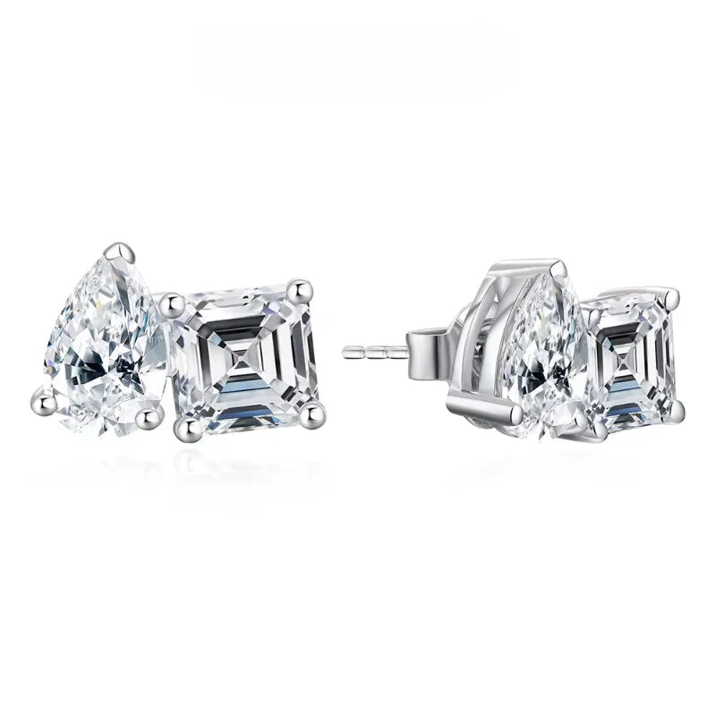 Luxury Moissanite 925 Silver Earrings Pear Asscher Shape Stud Earring for Women 2026 Valentine Day Gift