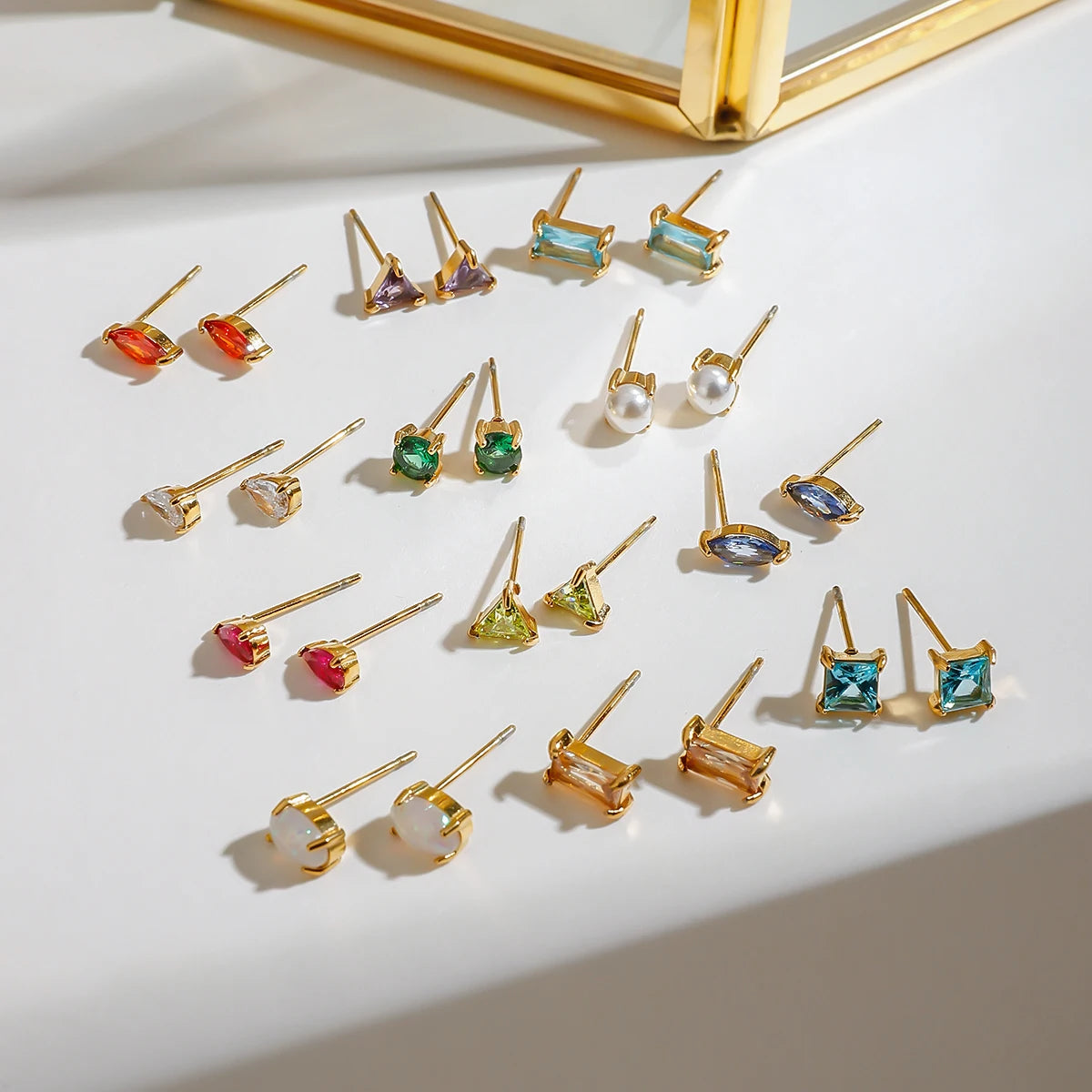 Uworld Minimalism Birthstone Gold Color Ear studs Grace Personalized Delicate Gemstone Earring Dainty Birth Month Stone Charm