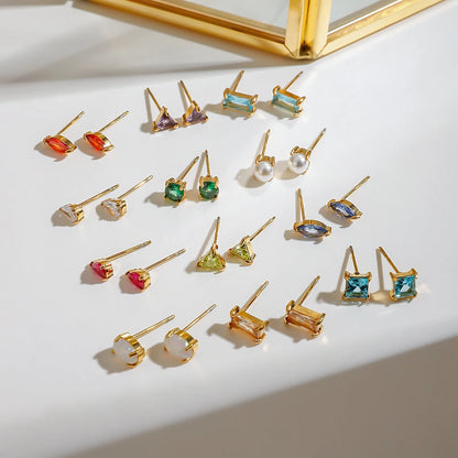 Uworld Minimalism Birthstone Gold Color Ear studs Grace Personalized Delicate Gemstone Earring Dainty Birth Month Stone Charm