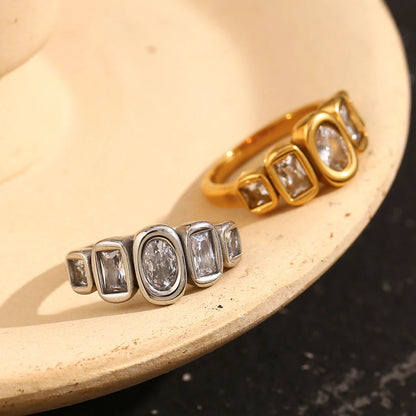 High Quality Geometric Clear Zircon Ring Classic Style - 18k Gold Plated Hypoallergenic Jewelry