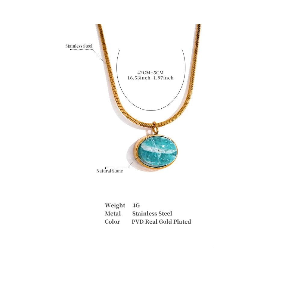 Amazonite Natural Stone Pendant Necklace – Gold and Silver Plated Chain
