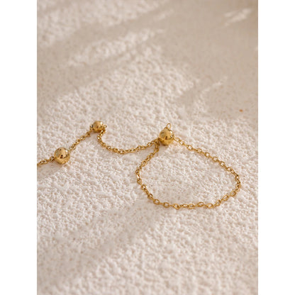 Gold Stainless Steel Finger Hand Bracelet – 18K Plated Beaded Jewelry