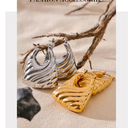 Stainless Steel Hollow Chunky Hoop Earrings Gold Silver Color Waterproof Jewelry for Women