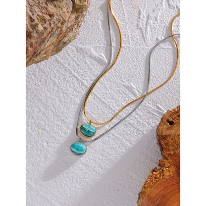 Amazonite Natural Stone Pendant Necklace – Gold and Silver Plated Chain