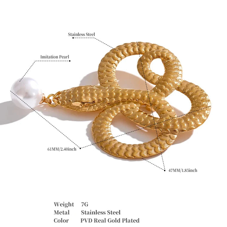 Snake Drop Pearl Brooch – 316L Stainless Steel Gold-Plated Pin