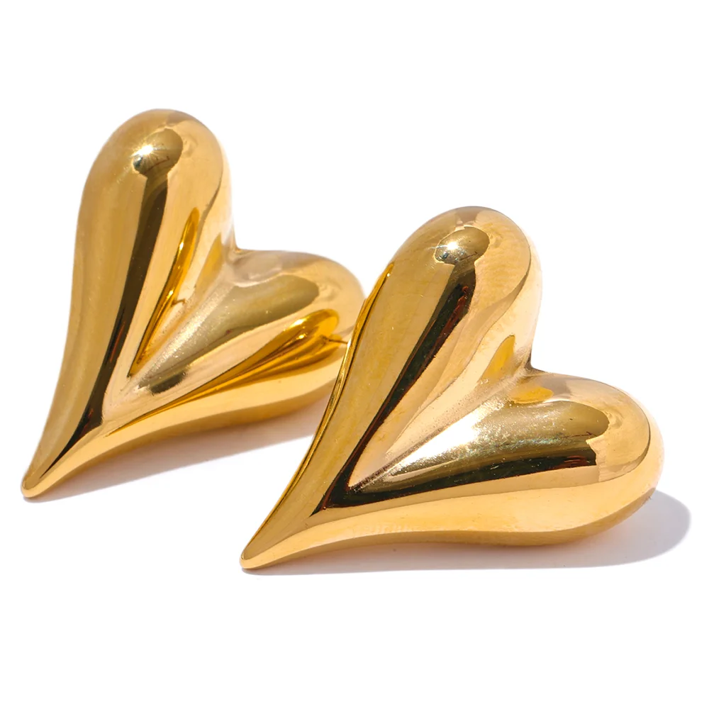 28mm Heart High Quality Metal Cast Stud Earrings Waterproof Anti Allergic Fashion Jewelry