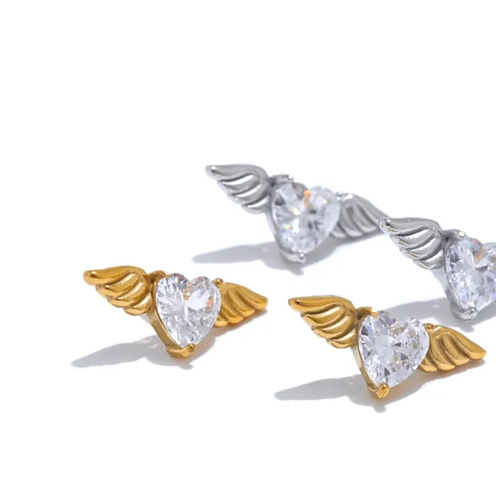 Cubic Zirconia Gold Wing Stud Earrings – Hypoallergenic, Dazzling
