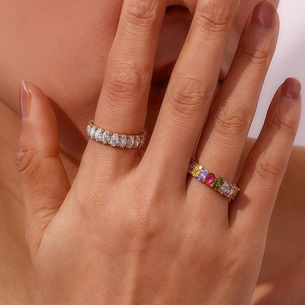 Luxe Jewels Zircon Oval Crystal Band Women’s Ring – 18K Gold Plated Tarnish-Free