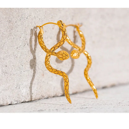 Stylish Unique Stainless Steel Snake Hoop Earrings - 18K PVD Gold Waterproof Jewelry