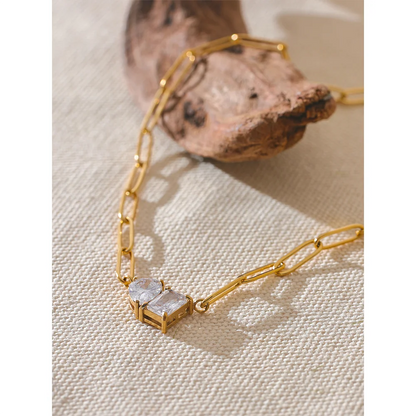 Cubic Zirconia Necklace – Modern Geometric Pendant on Gold Chain