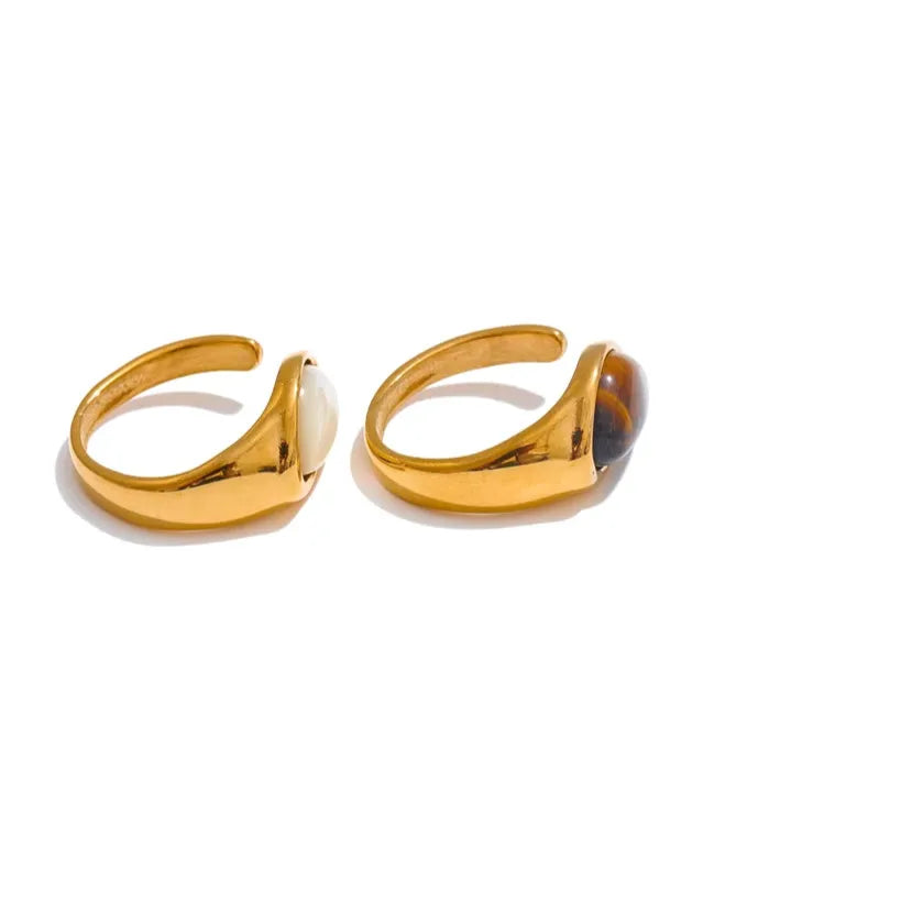 Luxe Jewels Tarnish-Free Ring with Natural Shell Stone - 18K PVD Gold Plated