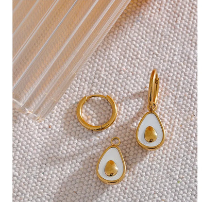 Golden Avocado Drop Stainless Steel Fruit Huggie Hoop Earrings for Women Natural Shell Fashion Charm Cute Jewelry