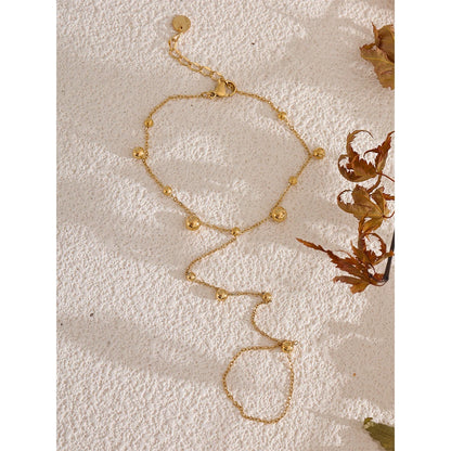 Gold Stainless Steel Finger Hand Bracelet – 18K Plated Beaded Jewelry