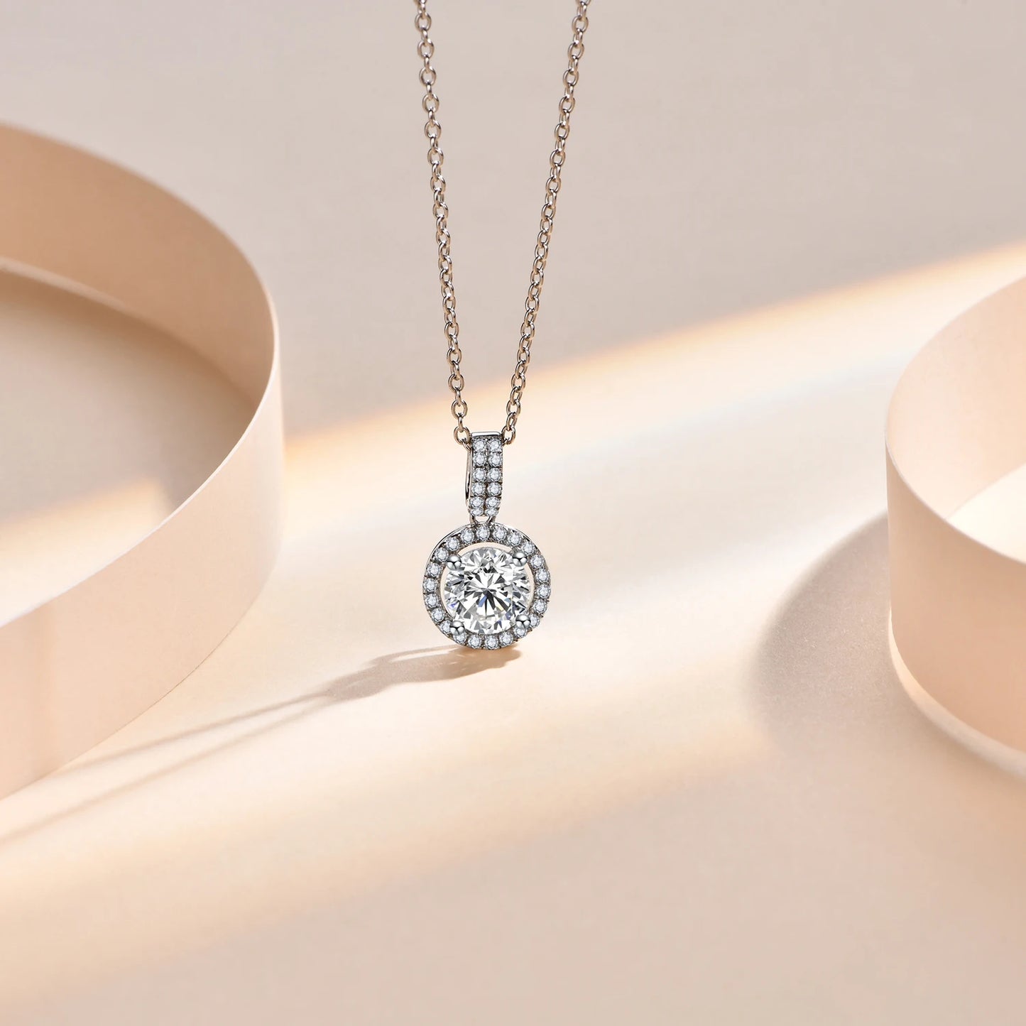 Luxury Moissanite Gemstone Pendant Necklace (Round 6.5mm 1CT) 925 Silver Rhodium plating Pendant For Women