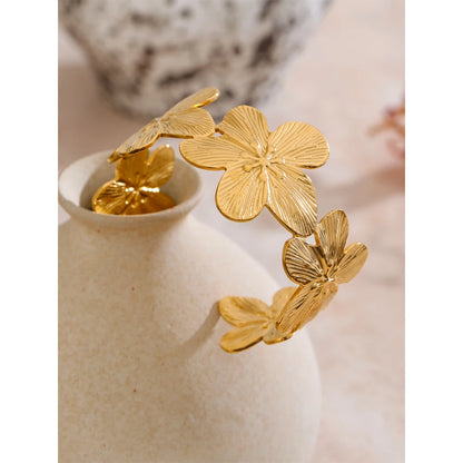 Luxe Jewels Waterproof 18K Golden Plated Stainless Steel Flower Bracelet Bangle Daily Wear Fashion Trendy Jewelry