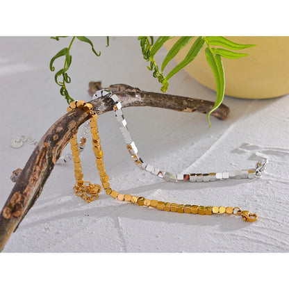 Polished Square Bead Bracelet – Handmade Gold Plated Stainless Steel