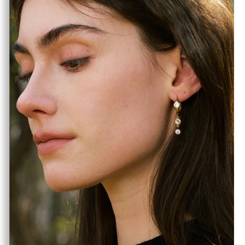 Gold Plated Stainless Steel Cubic Zirconia Drop Earrings