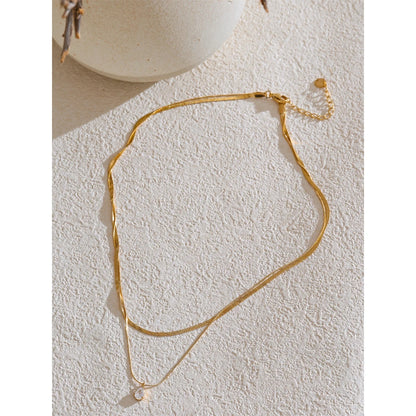 Double Layer Water Drop Pendant 18K Gold Plated Necklace