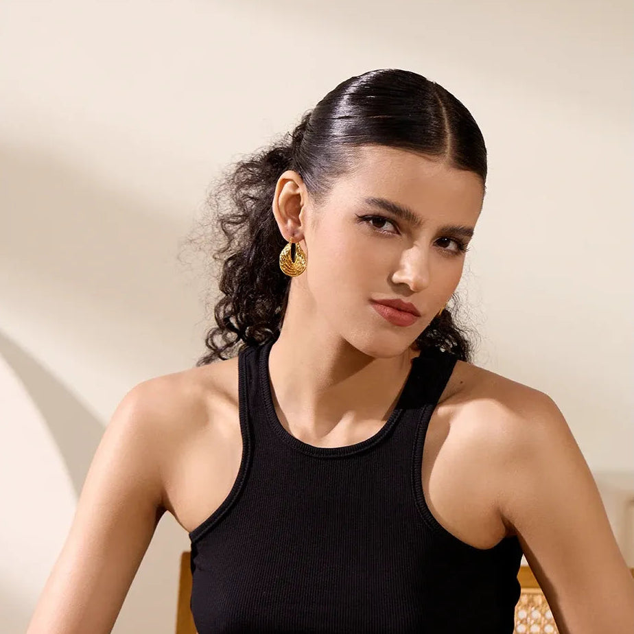 Charm Stainless Steel Twisted Hoop Earrings Waterproof Texture 18K Gold Plated Fashion Jewelry