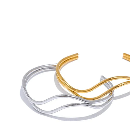 Double Layer Hollow Cuff – Adjustable Gold Plated Stainless Steel Bracelet