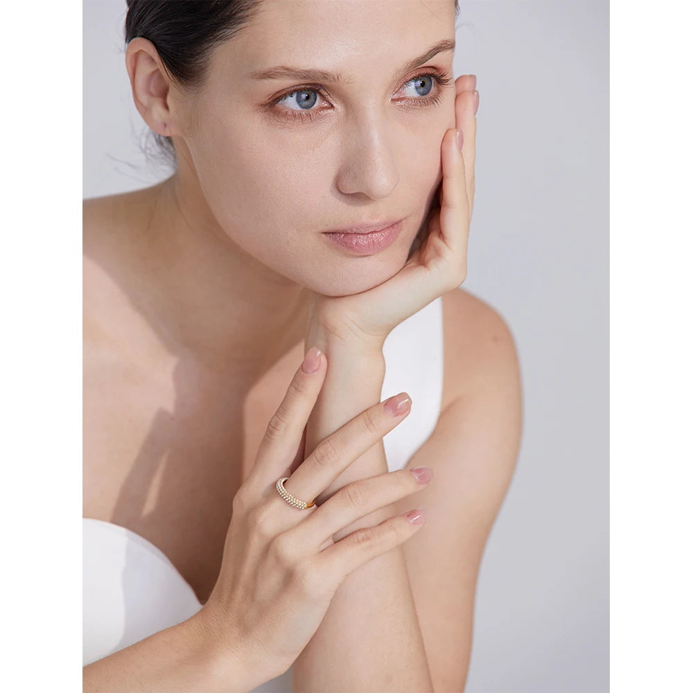 Luxe Jewels Elegant Pearls Stainless Steel Ring - 18K Gold Plated Jewelry