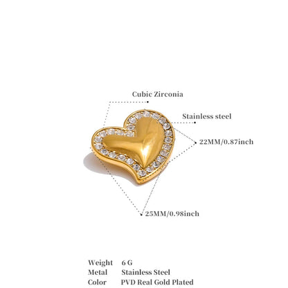 Zircon Heart Brooch – 18K Gold-Plated Stainless Steel Pin