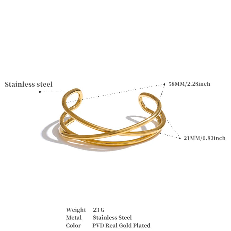 Hollow Line Cuff Bracelet – 58mm Gold Plated Stainless Steel