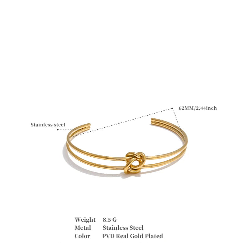Knot Cuff Bracelet – Gold-Plated Stainless Steel Open Bangle