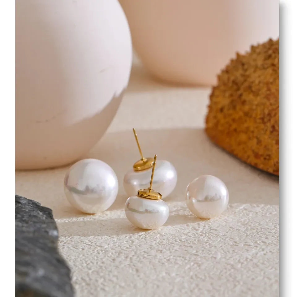 18mm / 12mm Korean Style Pearl Round Stud Earrings Versatile Daily Stainless Steel Fashion Jewelry