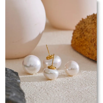 18mm / 12mm Korean Style Pearl Round Stud Earrings Versatile Daily Stainless Steel Fashion Jewelry