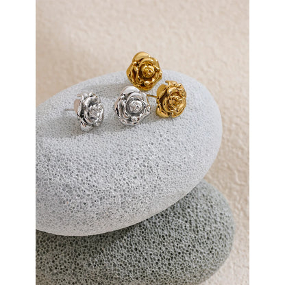 Gold Plated Rose Flower Waterproof Daily Stud Earrings for Women