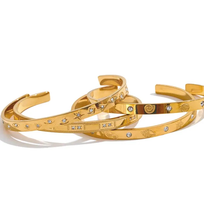 Ocean Elements Cuff Bracelet – 18K Gold Plated Stainless Steel 61mm