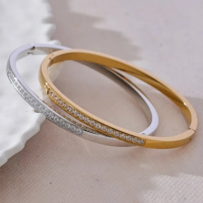 Cubic Zirconia Bangle – 60mm Gold-Plated Stainless Steel Daily Bracelet