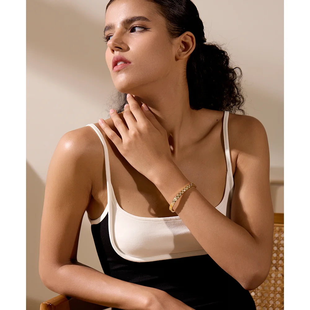 Shiny Cubic Zirconia Wide Bangle – Gold & Silver