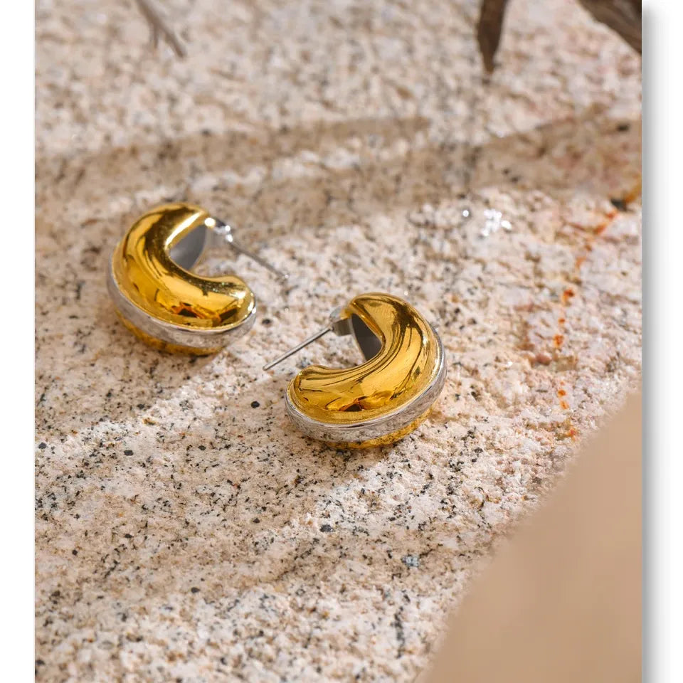 Glossy Stainless Steel C-Shape Waterproof Earrings Versatile everyday Attractive Jewelry