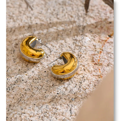 Glossy Stainless Steel C-Shape Waterproof Earrings Versatile everyday Attractive Jewelry