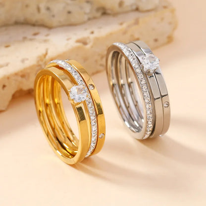 Luxury Stainless Steel Ring For Women Three-Piece Set Zircon Classic Fashion Finger Accessory Jewelry Female Gifts